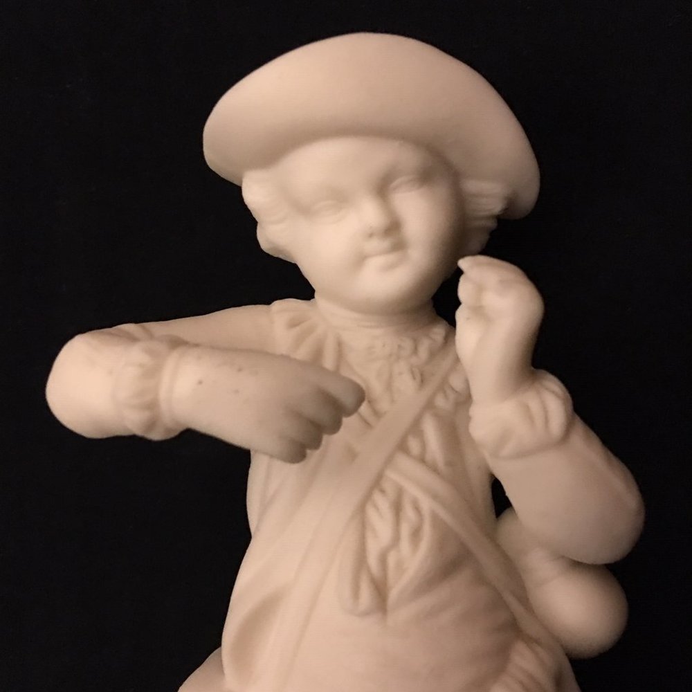 Antique White Bisque Figurine Boy Musician - Exquisite Detail 8.5"